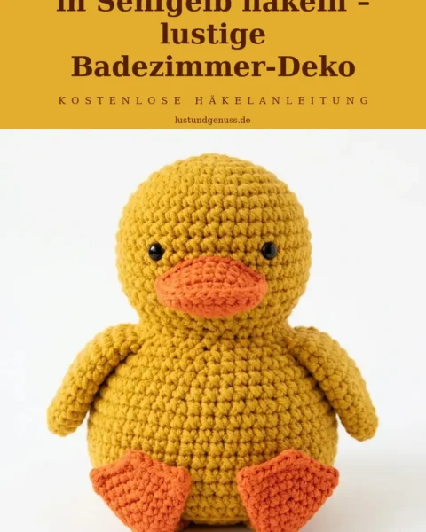 Enten-Kloppapierhülle in Senfgelb häkeln – lustige Badezimmer-Deko