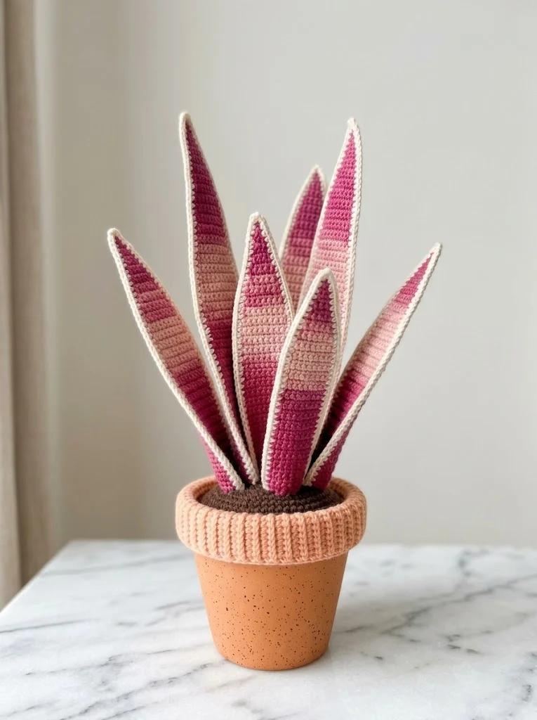Rosa Ombre-Sansevieria häkeln – Amigurumi-Anleitung