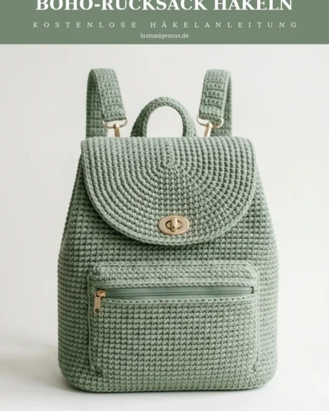 Salbeigrüner Boho-Rucksack häkeln