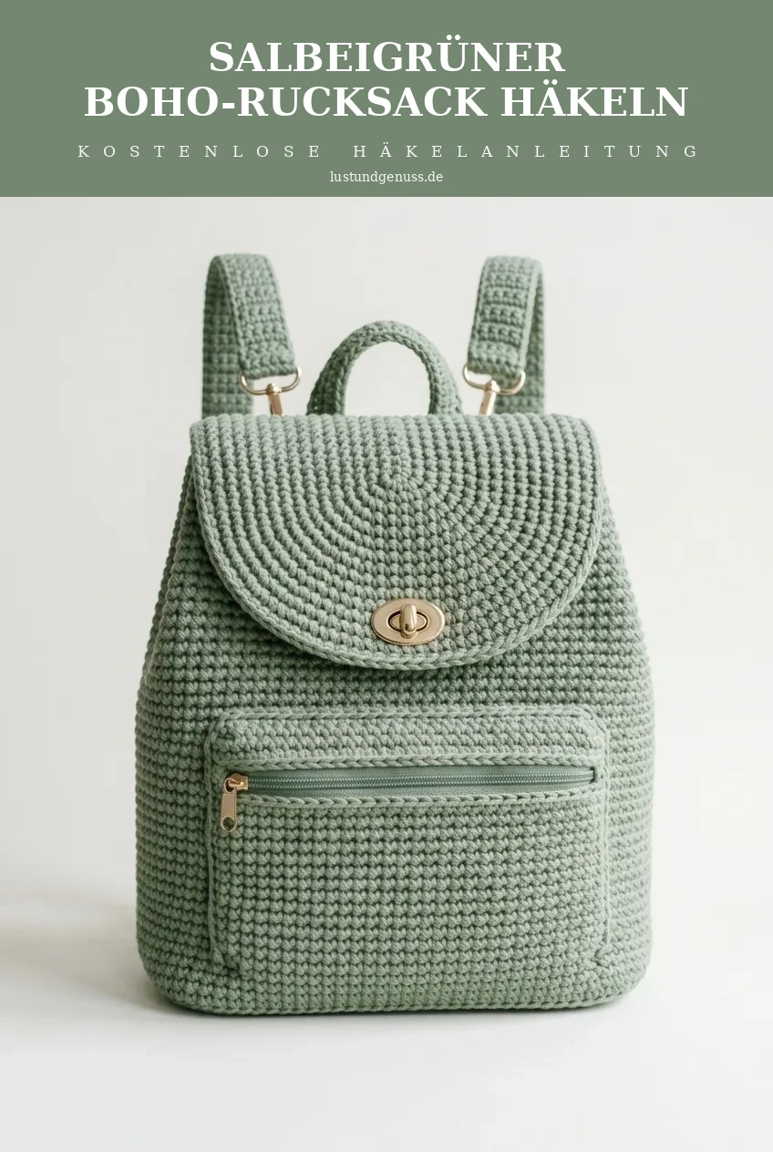 Salbeigrüner Boho-Rucksack häkeln