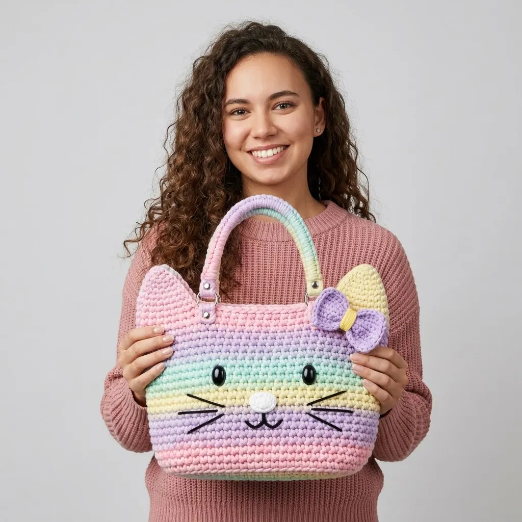 Pastell-Regenbogen-Katzen-Tasche für Kinder häkeln