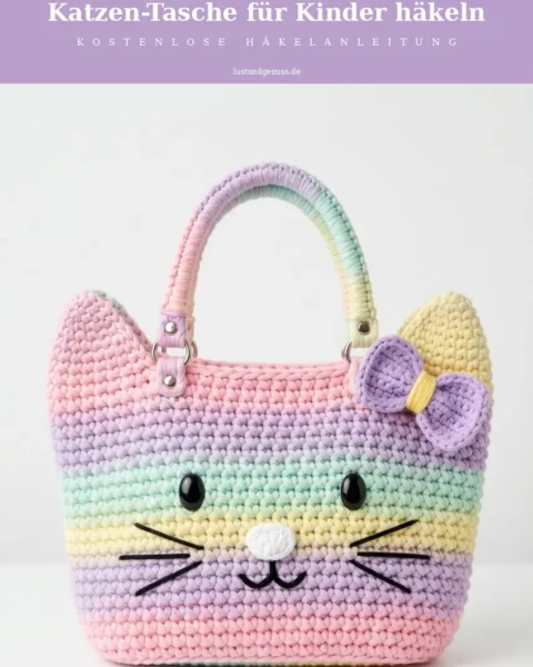 Pastell-Regenbogen-Katzen-Tasche für Kinder häkeln