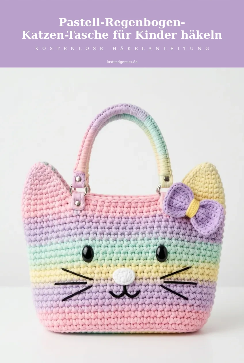 Pastell-Regenbogen-Katzen-Tasche für Kinder häkeln