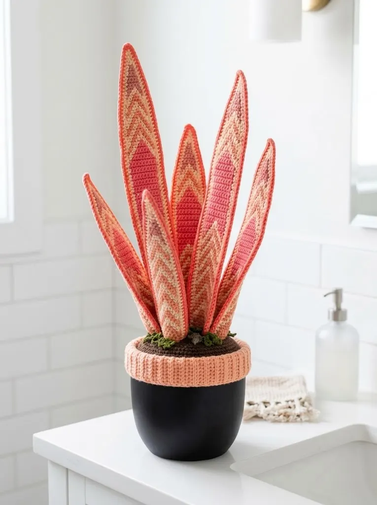 Korallenfarbene Sansevieria häkeln – Amigurumi-Anleitung