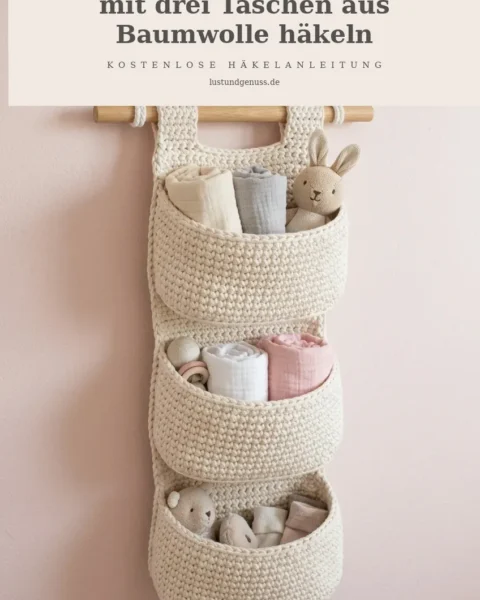 Praktischer Wand-Organizer mit drei Taschen aus Baumwolle häkeln