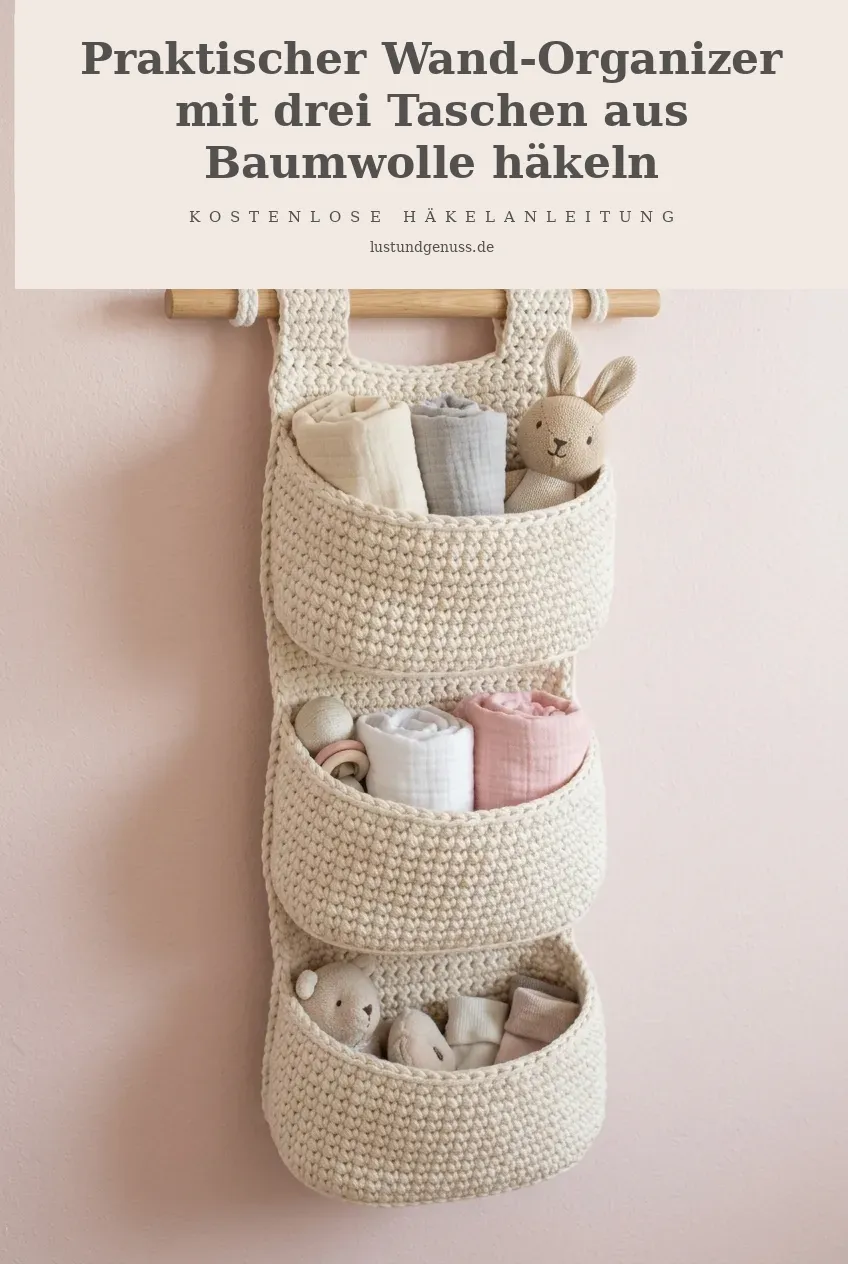 Praktischer Wand-Organizer mit drei Taschen aus Baumwolle häkeln