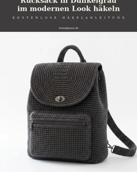 Rucksack in Dunkelgrau im modernen Look häkeln