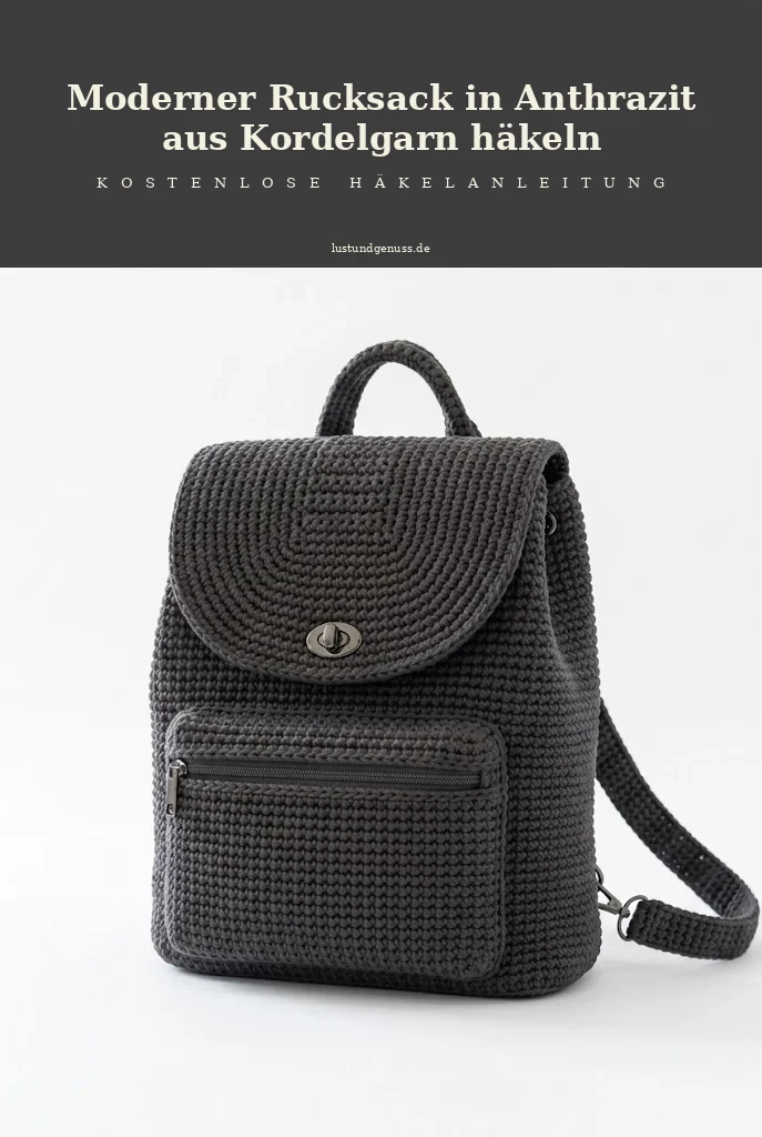 Moderner Rucksack in Anthrazit aus Kordelgarn häkeln