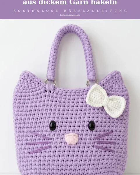 Katzen-Tasche in Lavendel aus dickem Garn häkeln