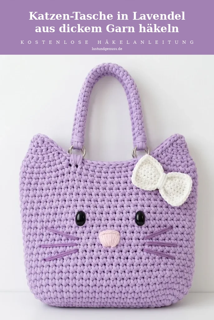 Katzen-Tasche in Lavendel aus dickem Garn häkeln