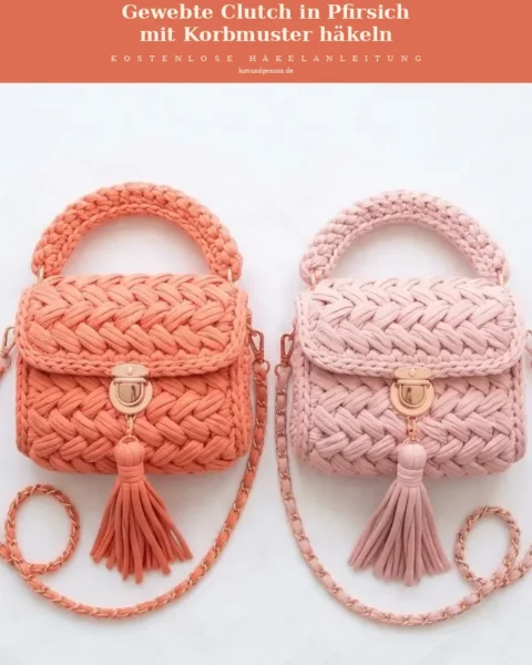 Gewebte Clutch in Pfirsich mit Korbmuster häkeln