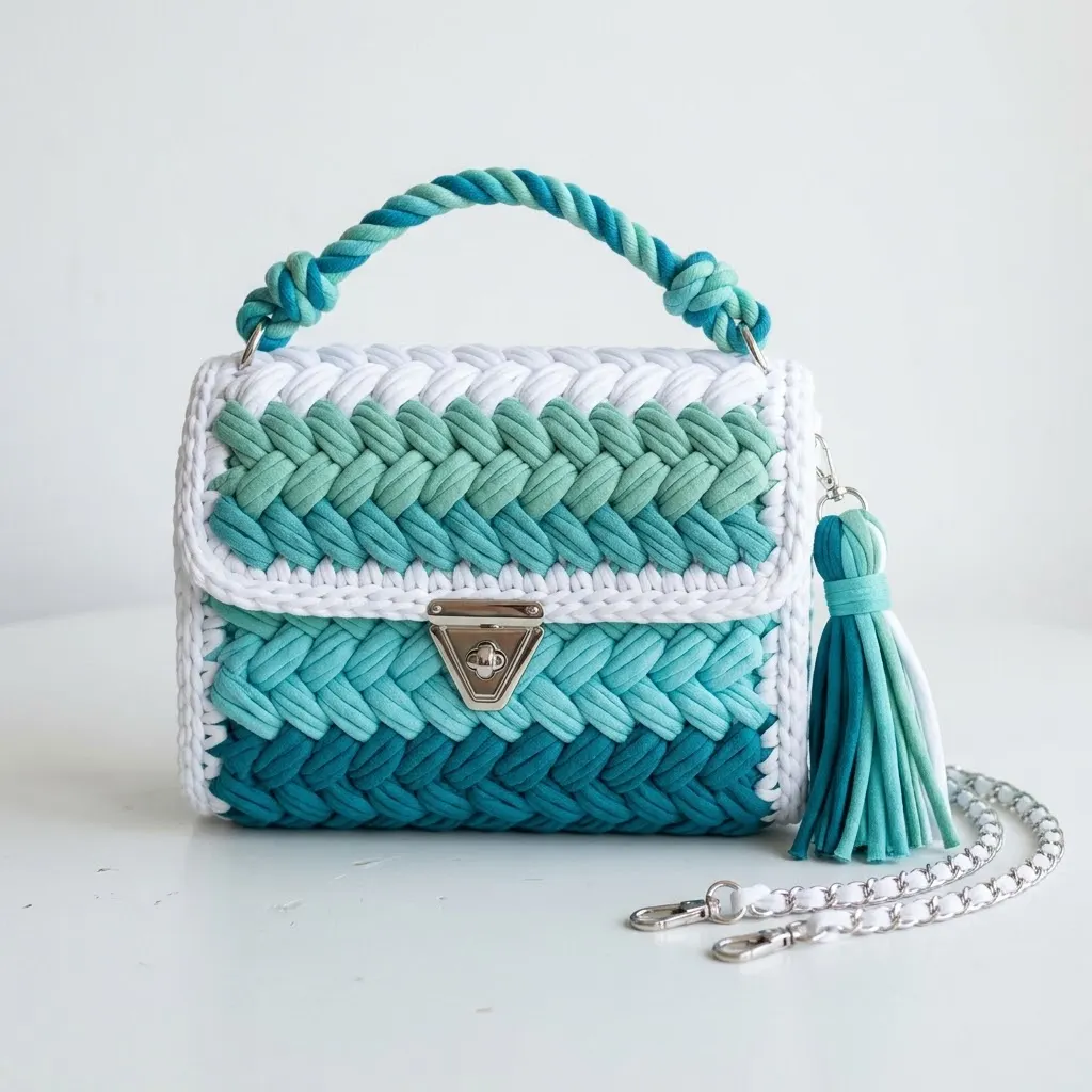 Geflochtene Ombre-Handtasche „Ocean Breeze häkeln