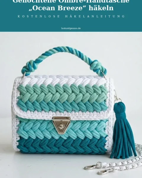Geflochtene Ombre-Handtasche „Ocean Breeze” häkeln