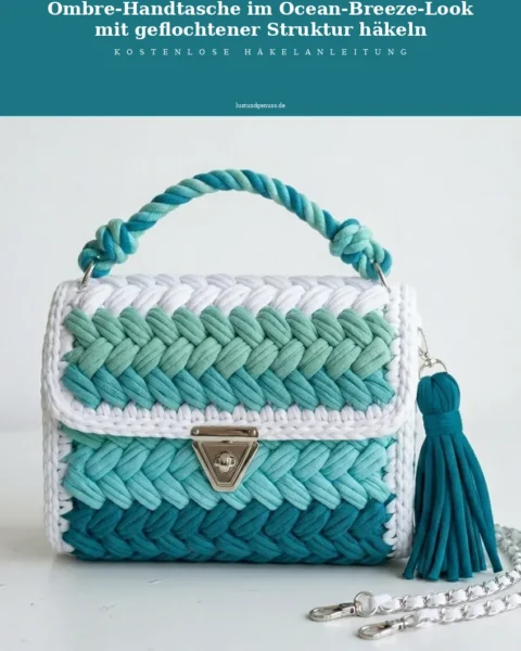 Ombre-Handtasche im Ocean-Breeze-Look mit geflochtener Struktur häkeln
