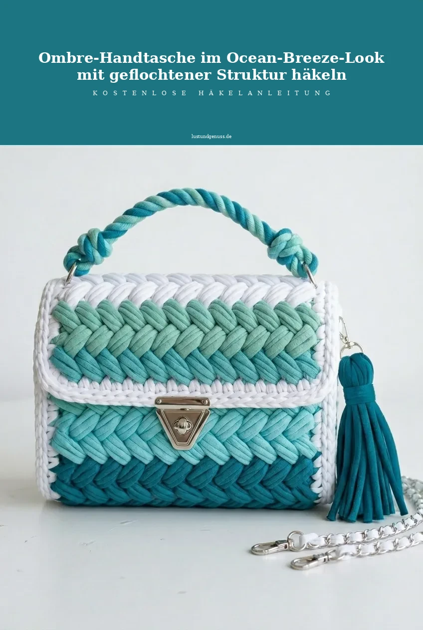 Ombre-Handtasche im Ocean-Breeze-Look mit geflochtener Struktur häkeln
