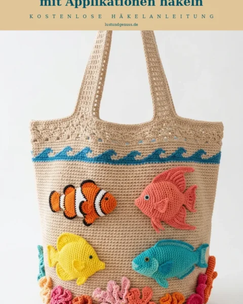 Korallenriff-Fisch-Strandtasche mit Applikationen häkeln