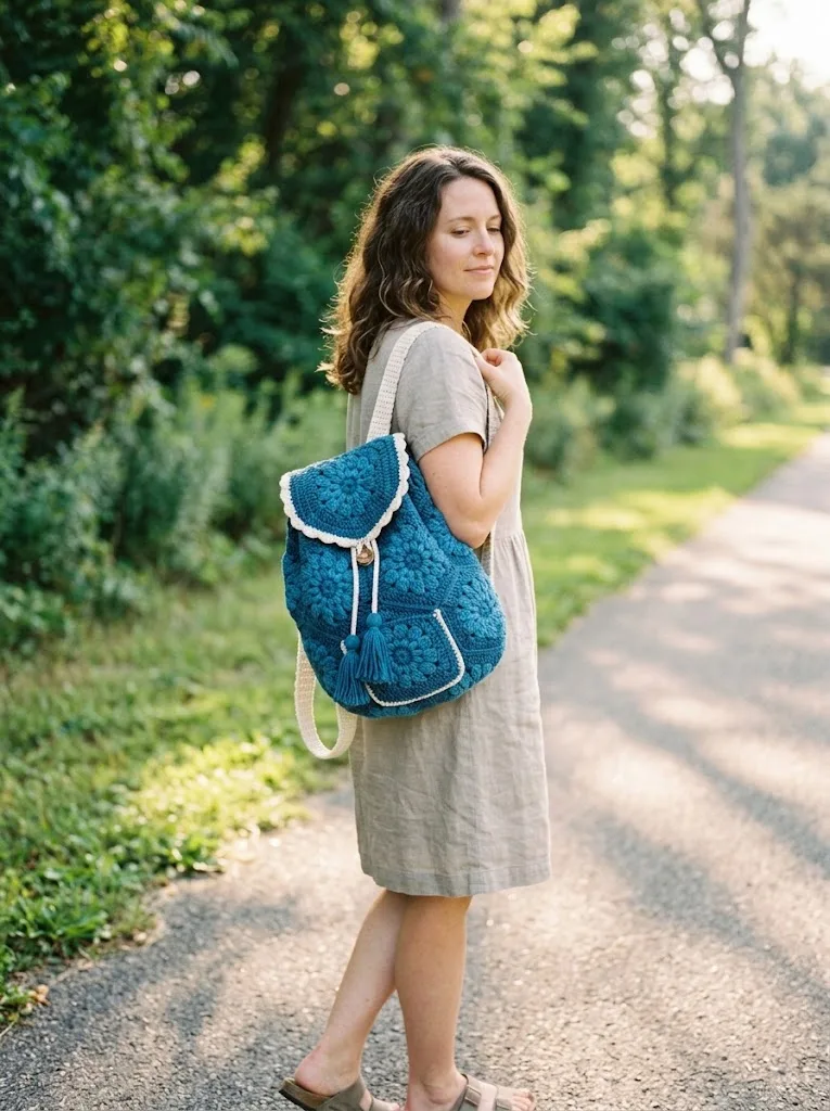 Granny-Rucksack in Küstenblau häkeln