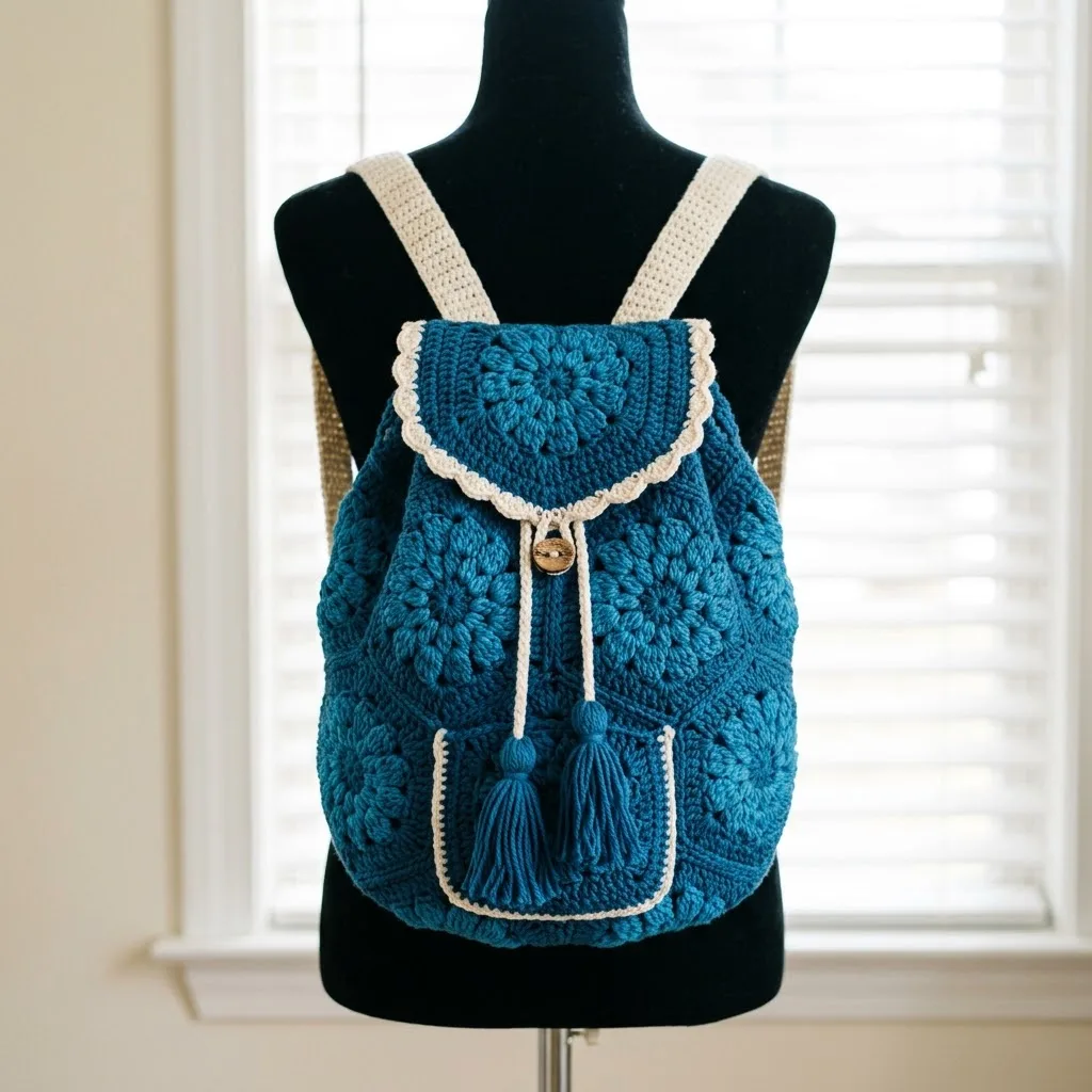 Granny-Rucksack in Küstenblau häkeln