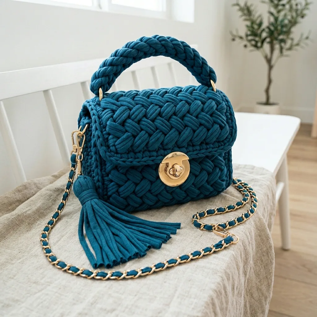 Clutch im Korbflecht-Look in Ozean-Teal häkeln