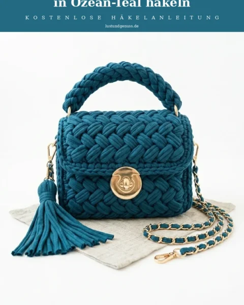 Clutch im Korbflecht-Look in Ozean-Teal häkeln