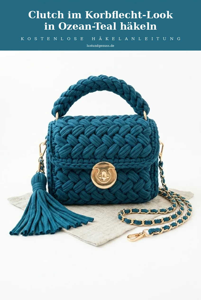 Clutch im Korbflecht-Look in Ozean-Teal häkeln