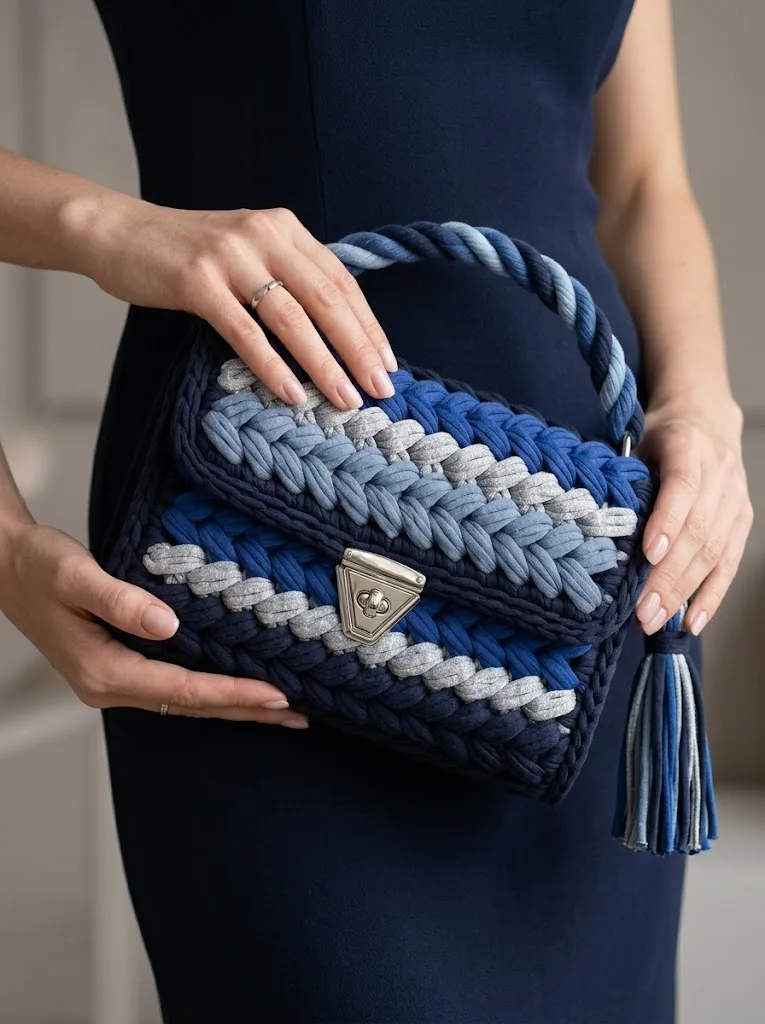 Clutch mit Flechtmuster in Mitternachtsblau häkeln
