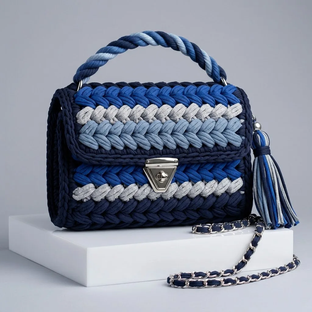 Clutch mit Flechtmuster in Mitternachtsblau häkeln