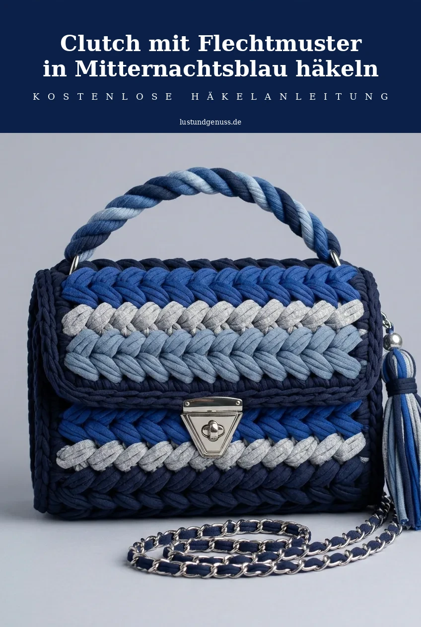 Clutch mit Flechtmuster in Mitternachtsblau häkeln