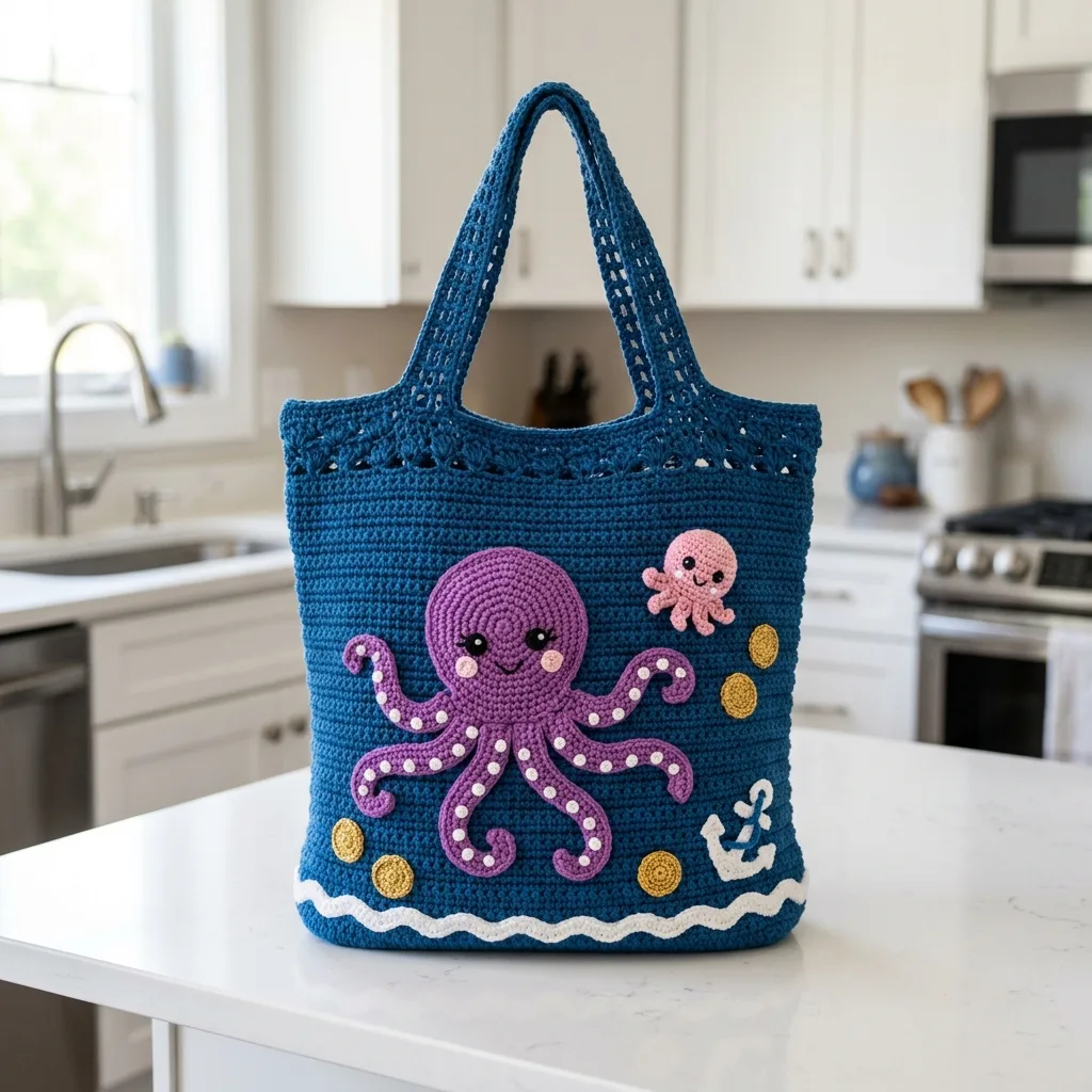 Oktopus-Tragetasche in Ozeanblau häkeln