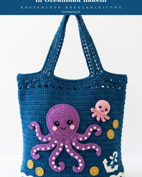 Oktopus-Tragetasche in Ozeanblau häkeln