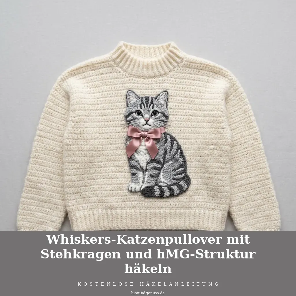 Whiskers-Katzenpullover mit Stehkragen und hMG-Struktur häkeln