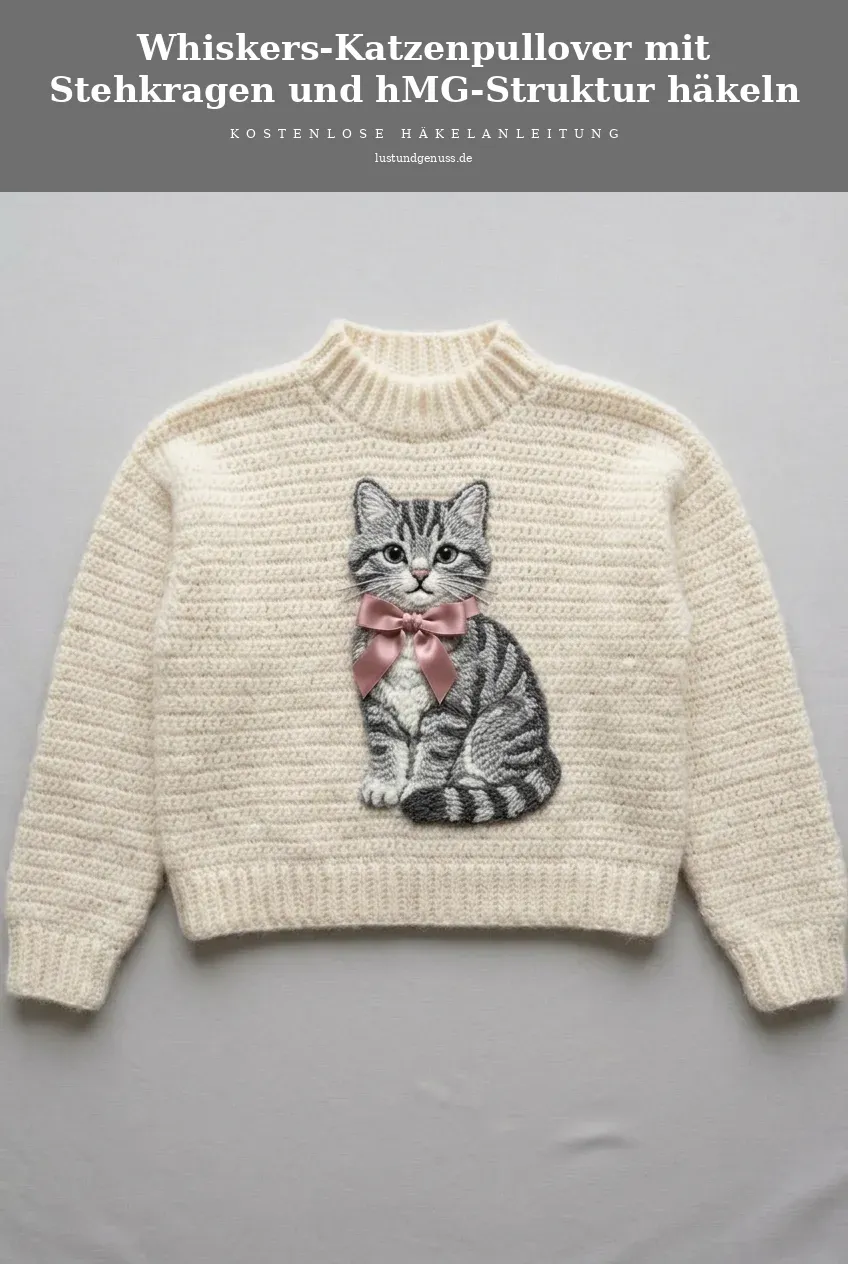 Whiskers-Katzenpullover mit Stehkragen und hMG-Struktur häkeln