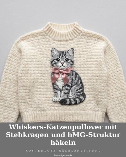 Whiskers-Katzenpullover mit Stehkragen und hMG-Struktur häkeln