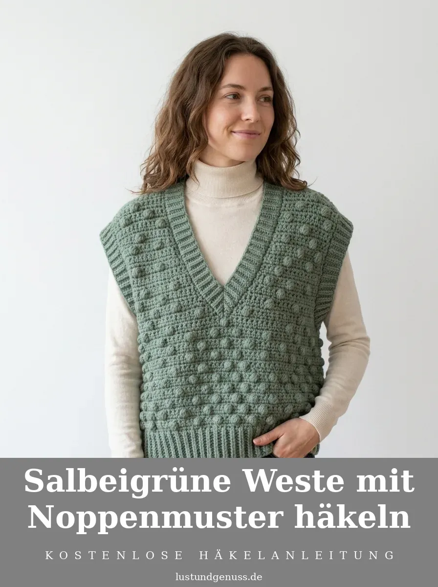 Salbeigrüne Weste mit Noppenmuster häkeln