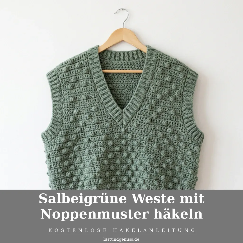 Salbeigrüne Weste mit Noppenmuster häkeln