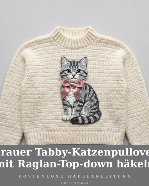 Grauer Tabby-Katzenpullover mit Raglan-Top-down häkeln