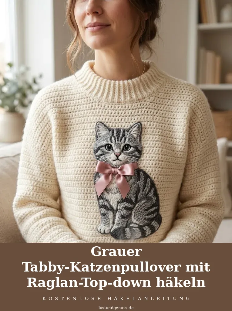 Grauer Tabby-Katzenpullover mit Raglan-Top-down häkeln