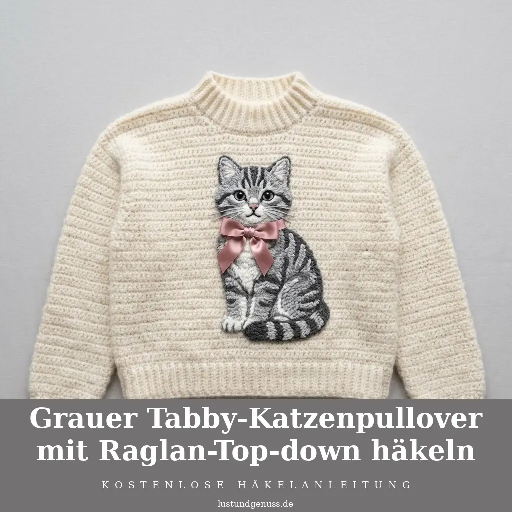 Grauer Tabby-Katzenpullover mit Raglan-Top-down häkeln