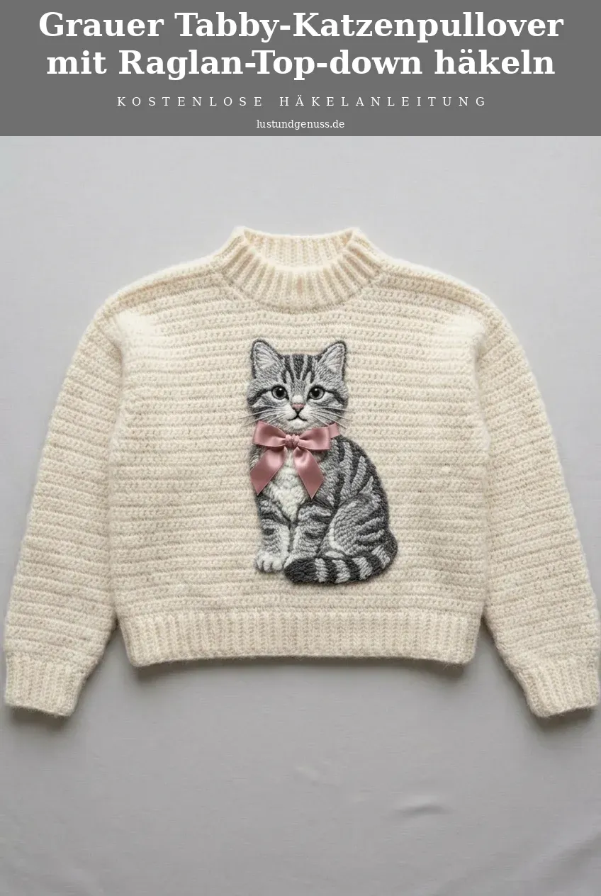 Grauer Tabby-Katzenpullover mit Raglan-Top-down häkeln