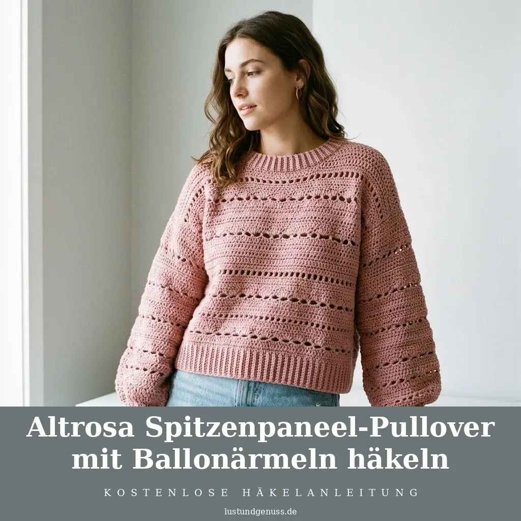 Altrosa Spitzenpaneel-Pullover mit Ballonärmeln häkeln