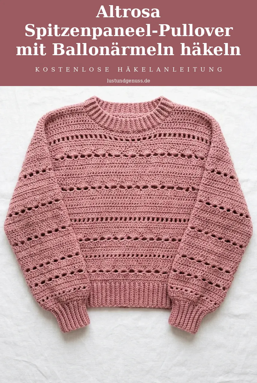 Altrosa Spitzenpaneel-Pullover mit Ballonärmeln häkeln