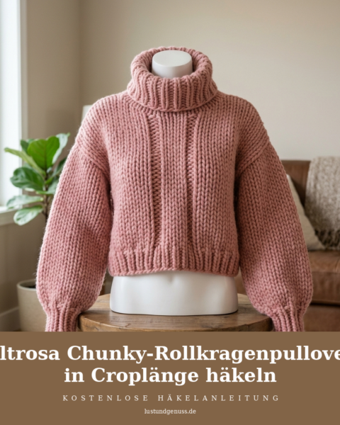 Altrosa Chunky-Rollkragenpullover in Croplänge häkeln
