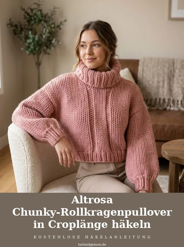 Altrosa Chunky-Rollkragenpullover in Croplänge häkeln