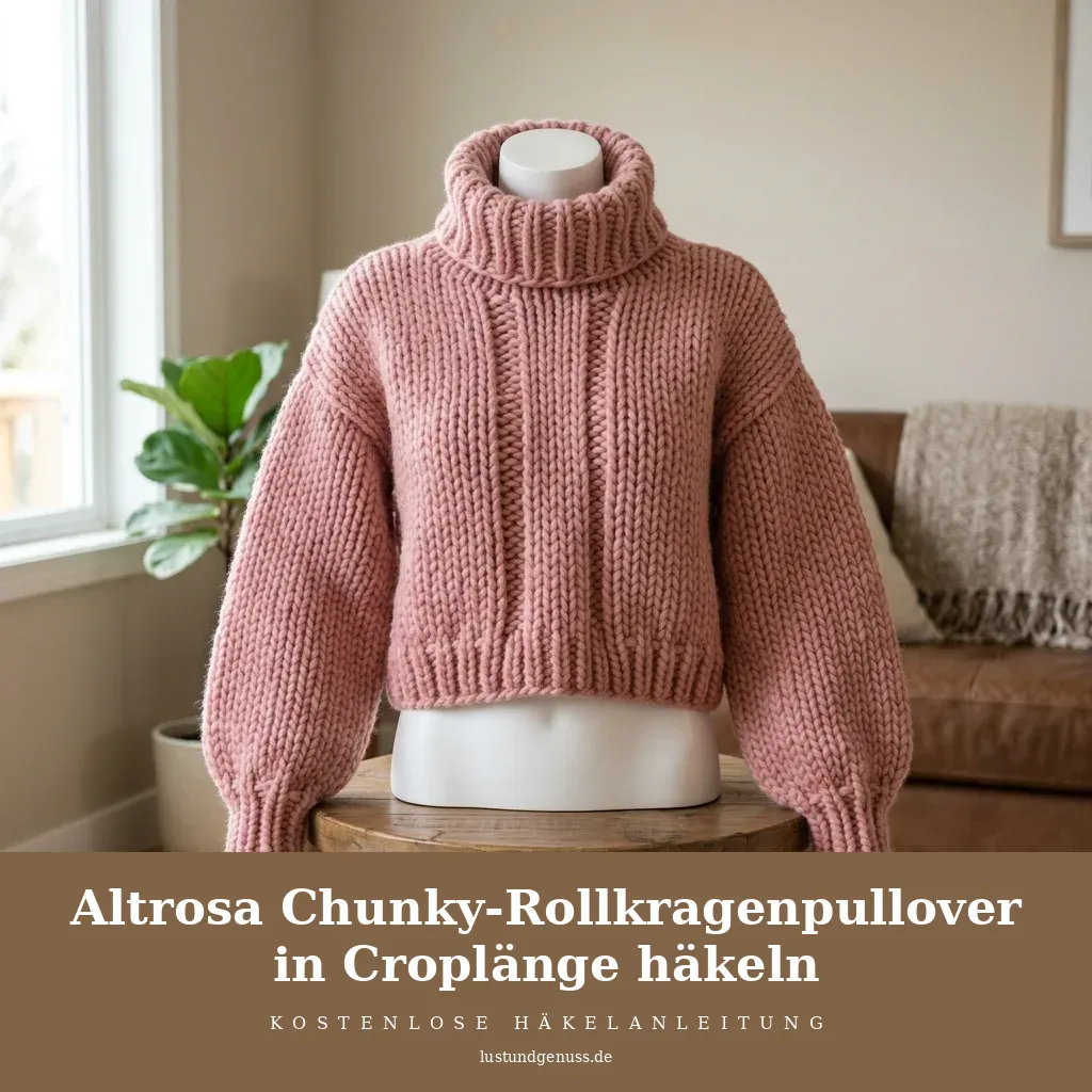 Altrosa Chunky-Rollkragenpullover in Croplänge häkeln
