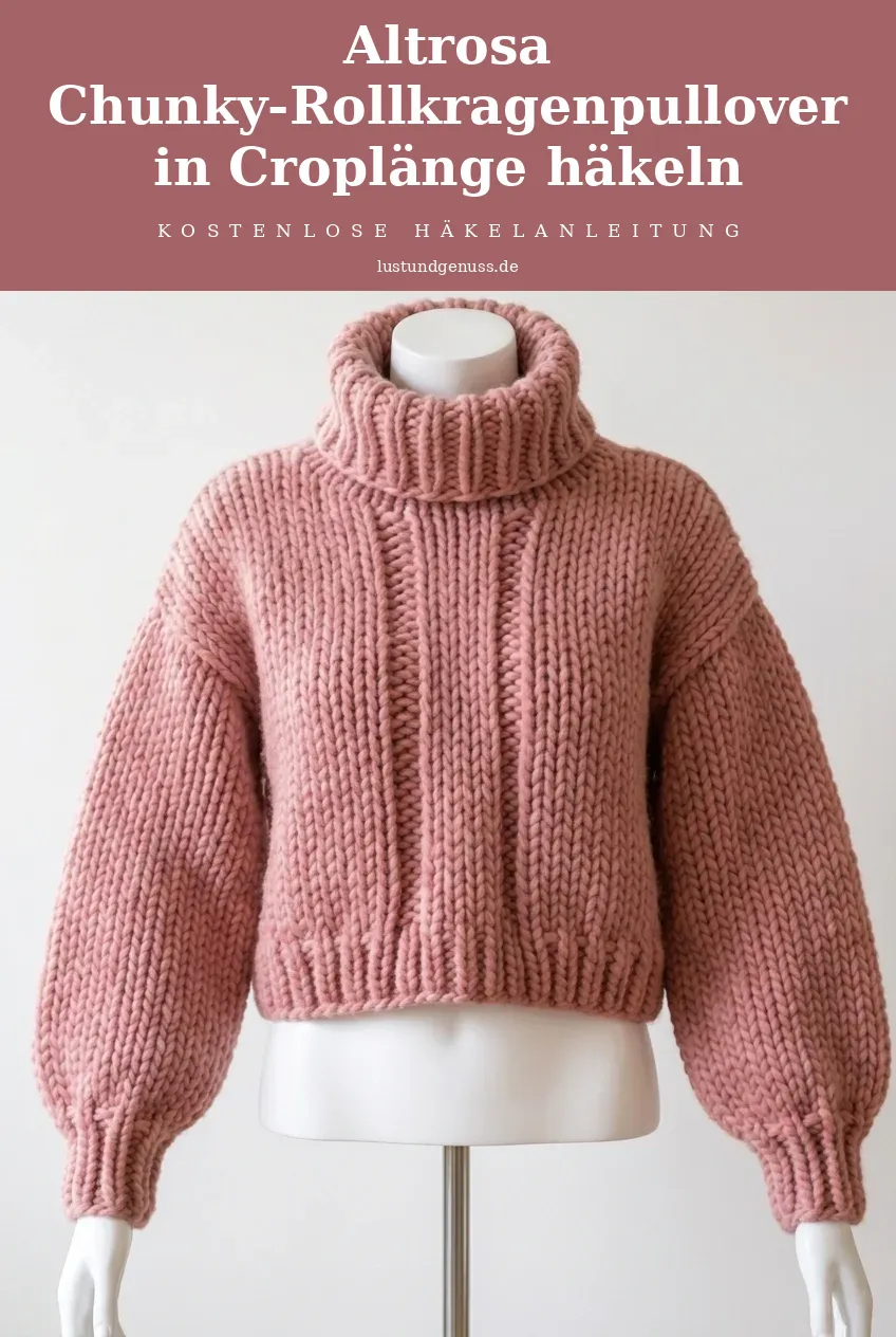 Altrosa Chunky-Rollkragenpullover in Croplänge häkeln