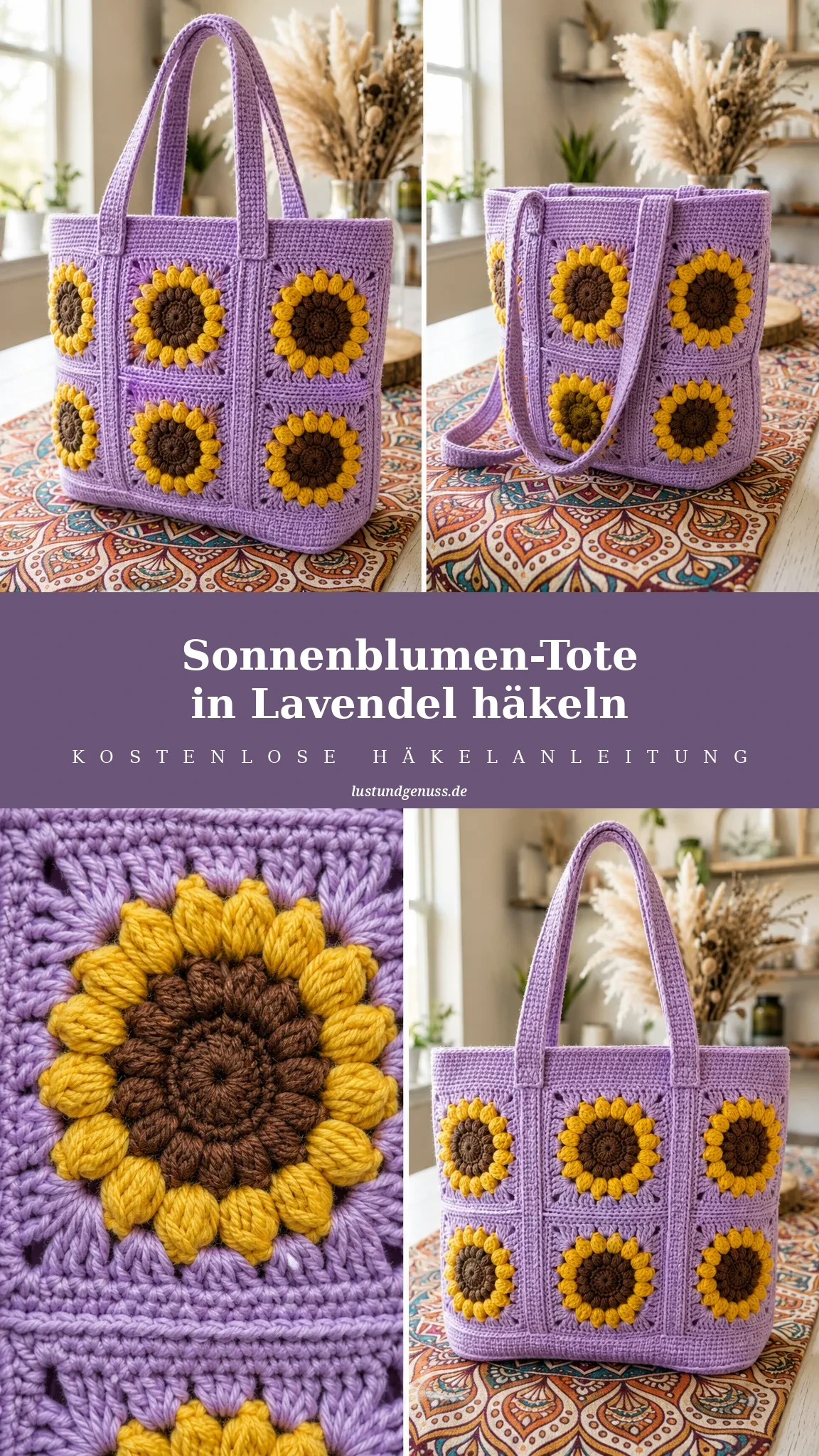 Sonnenblumen-Tote in Lavendel häkeln