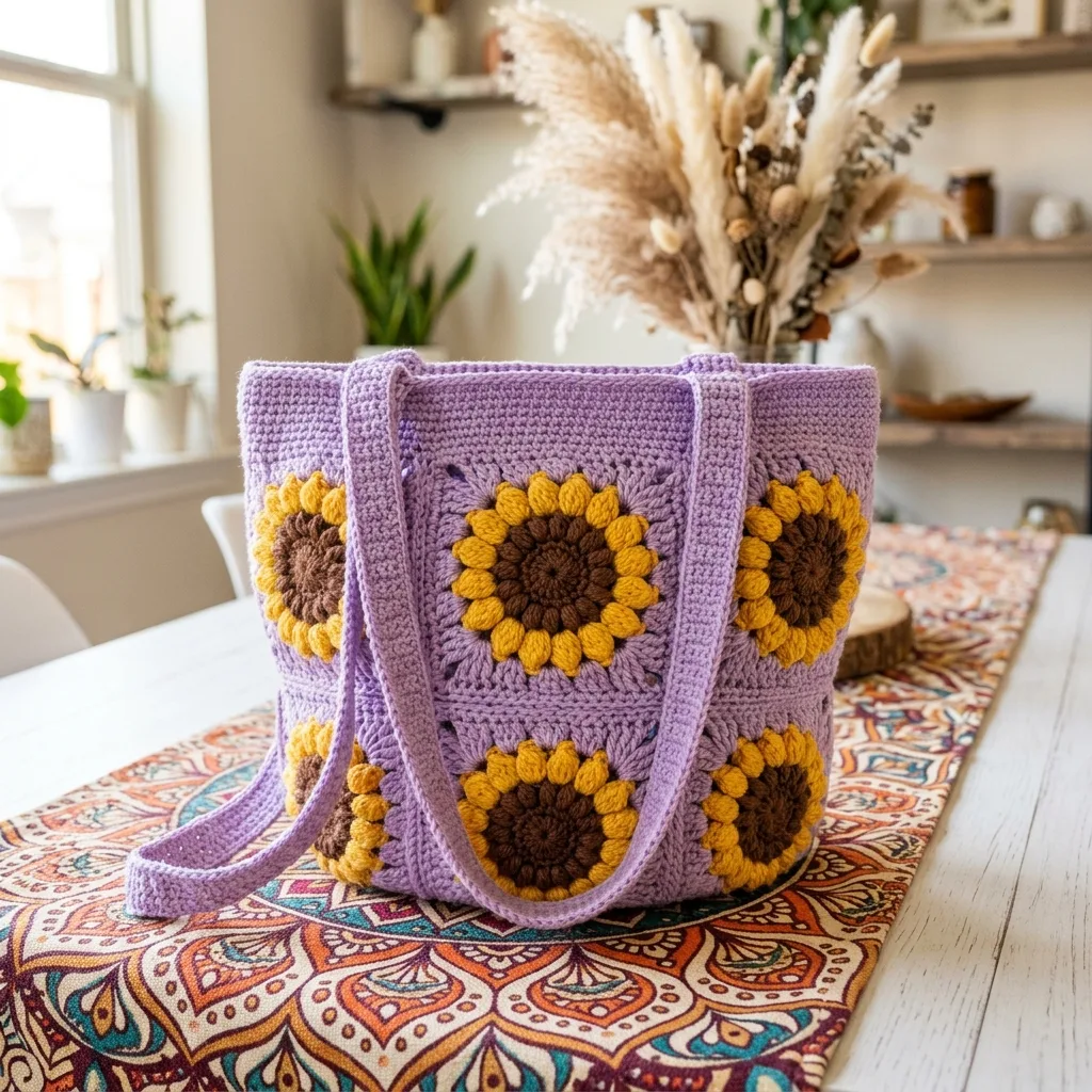Sonnenblumen-Tote in Lavendel häkeln