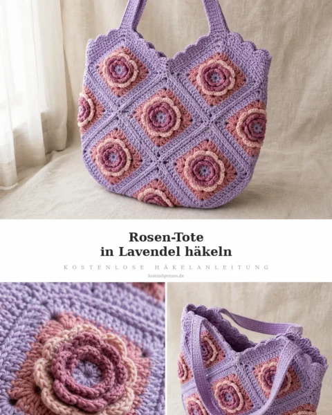 Rosen-Tote in Lavendel häkeln