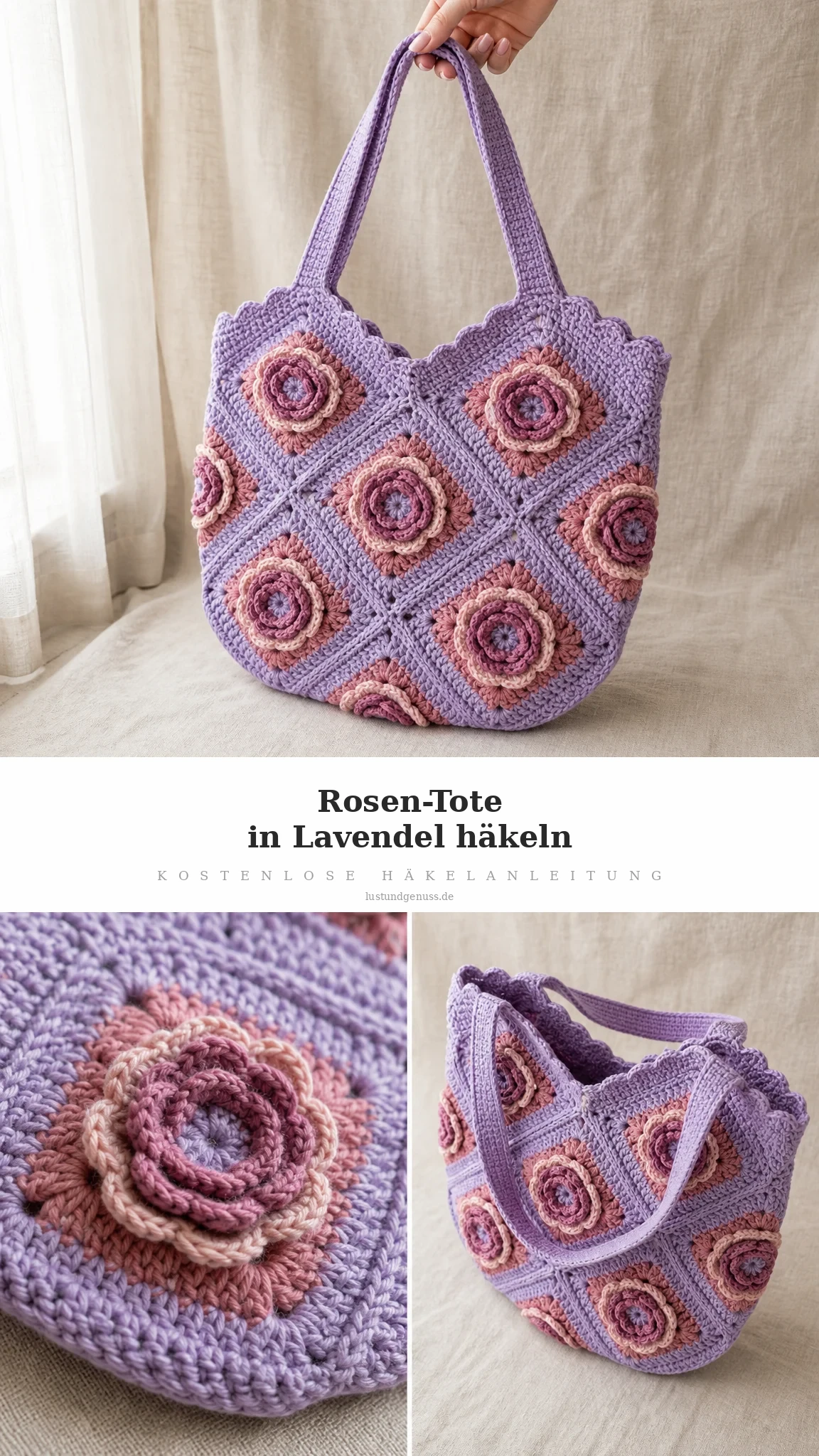 Rosen-Tote in Lavendel häkeln