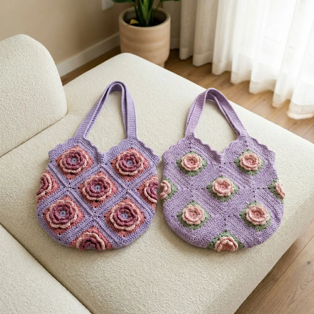 Rosen-Tote in Lavendel häkeln